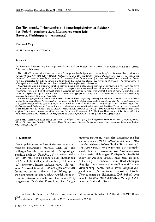 (PDF) Zur Taxonomie, Lebensweise und parasitophyletischen Evidenz der ...