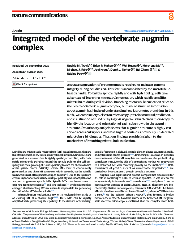 (PDF) Integrated model of the vertebrate augmin complex