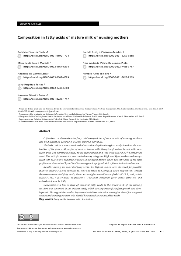 (PDF) Composition in fatty acids of mature milk of nursing mothers