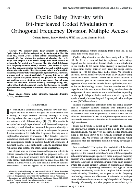 (PDF) Cyclic delay diversity with bit-interleaved coded modulation in ...