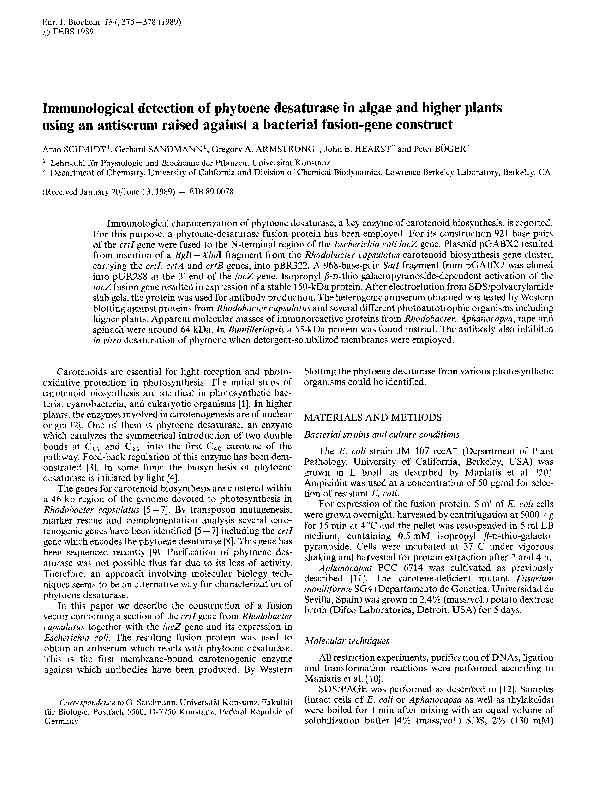 (PDF) Immunological detection of phytoene desaturase in algae and ...