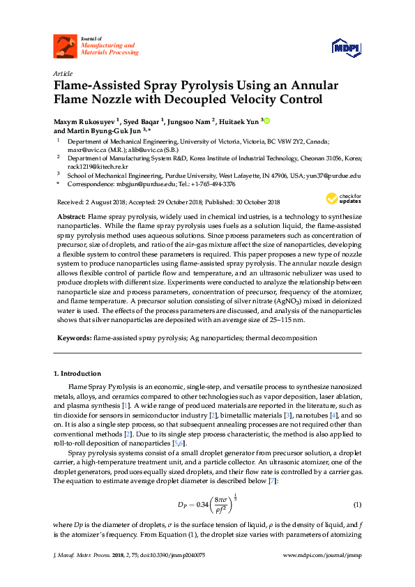 (PDF) Flame-Assisted Spray Pyrolysis Using an Annular Flame Nozzle with ...