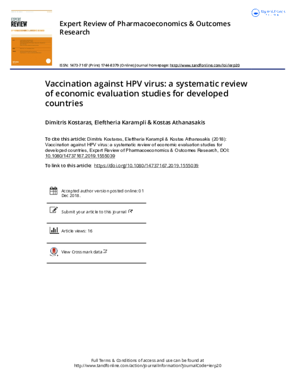 (PDF) Vaccination against HPV virus: a systematic review of economic ...