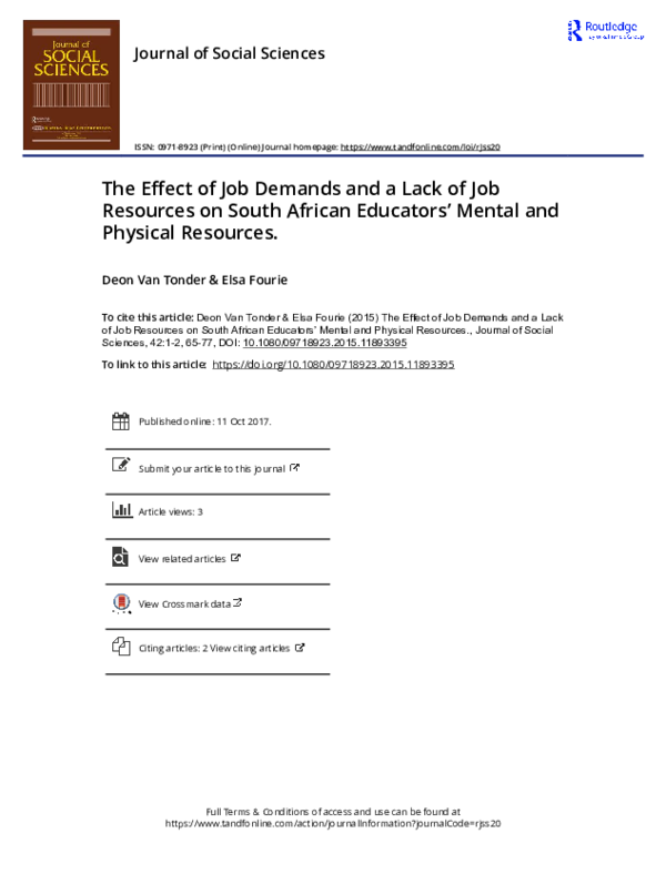 (PDF) The Effect of Job Demands and a Lack of Job Resources on South ...
