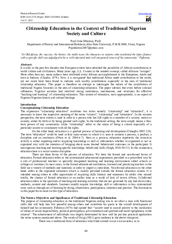 (PDF) Citizenship Education in the Context of Traditional Nigerian ...