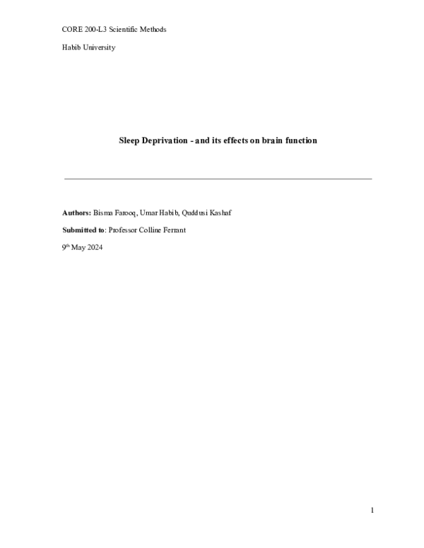 (PDF) Sleep deprivation - and its effects on brain function