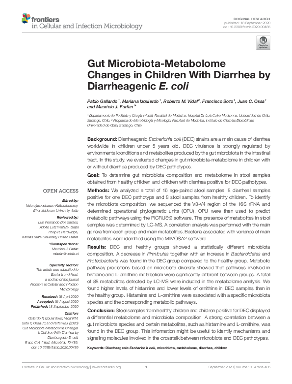 (PDF) Gut Microbiota-Metabolome Changes in Children With Diarrhea by ...