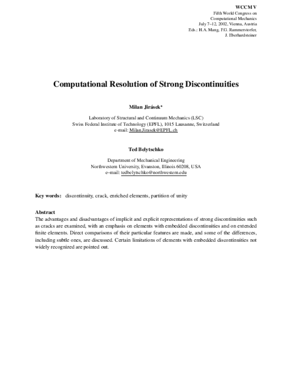 (PDF) Computational resolution of strong discontinuities