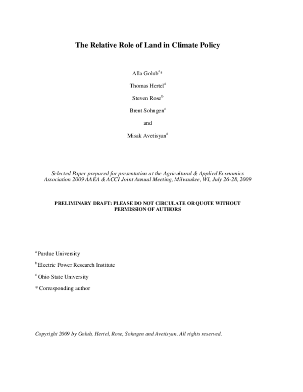 (PDF) The Relative Role of Land in Climate Policy