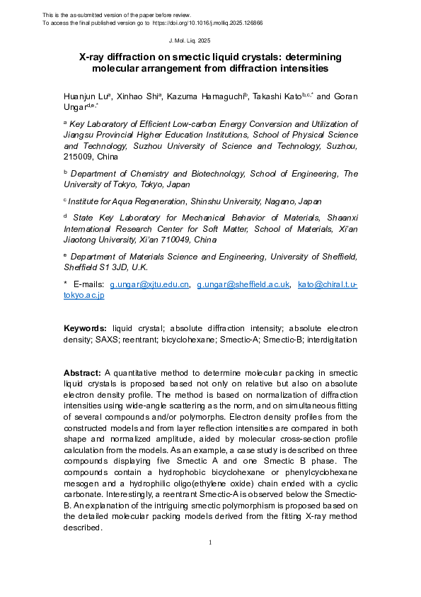 (PDF) X-ray diffraction on smectic liquid crystals: determining ...
