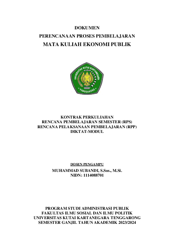 (PDF) MATA KULIAH EKONOMI PUBLIK KONTRAK PERKULIAHAN RENCANA ...
