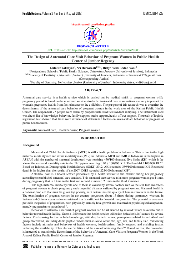 (PDF) The Design of Antenatal Care Visit Behavior of Pregnant Women in ...