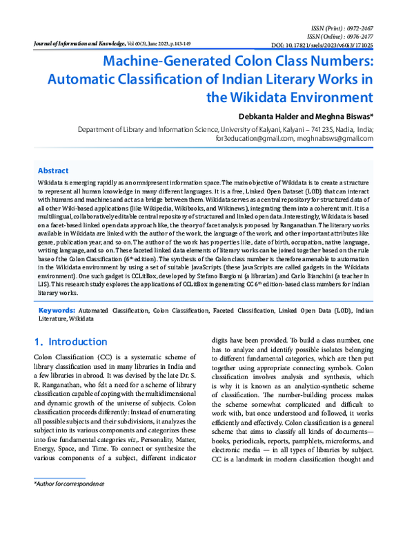 (PDF) Machine-Generated Colon Class Numbers: Automatic Classification ...