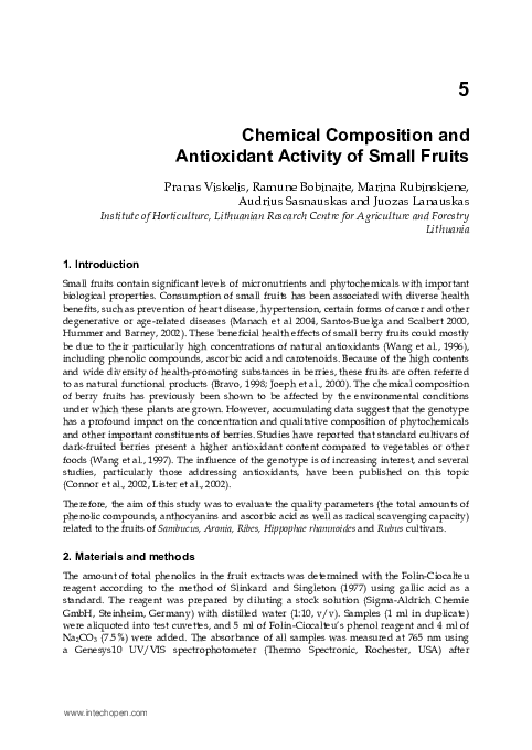(PDF) Chemical Composition and Antioxidant Activity of Small Fruits