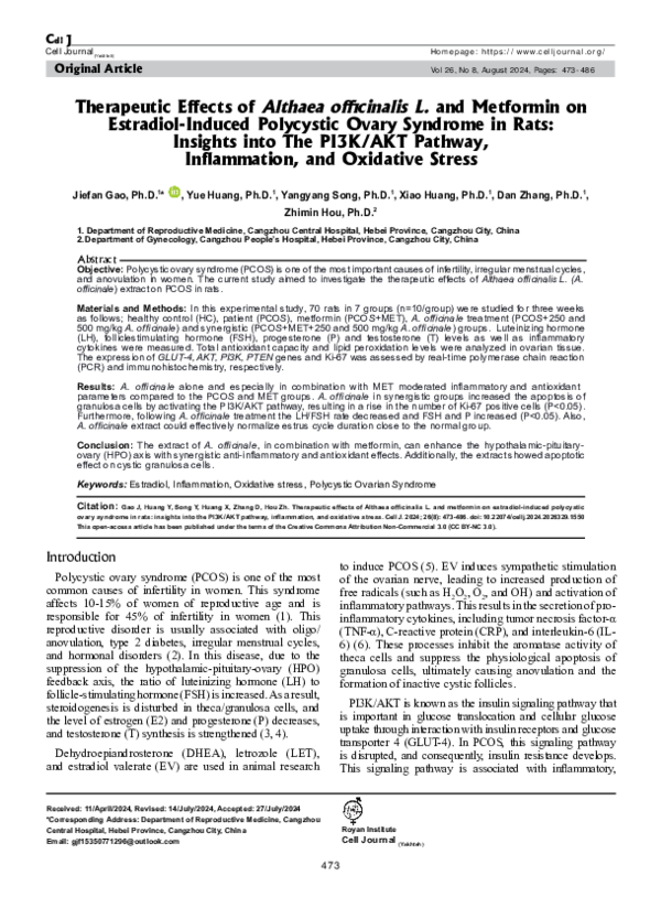 (PDF) Therapeutic Effects of Althaea officinalis L. and Metformin on ...