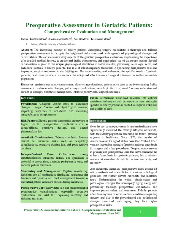 (PDF) Preoperative Assessment in Geriatric Patients: Comprehensive ...