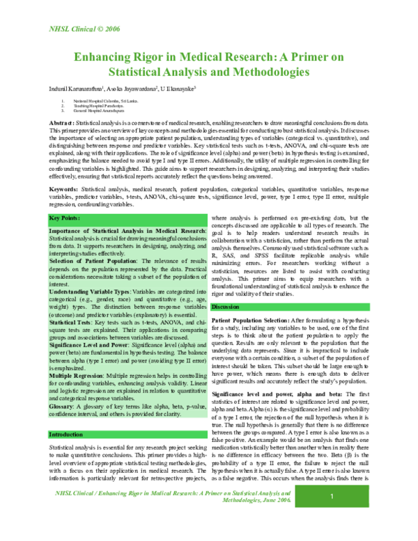 (PDF) Enhancing Rigor in Medical Research: A Primer on Statistical ...