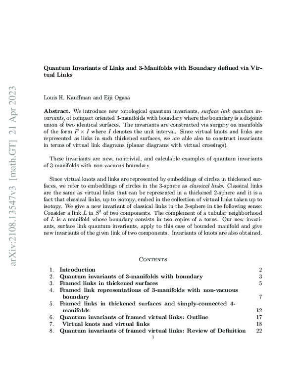 (PDF) Quantum Invariants of Links and 3-Manifolds with Boundary defined ...