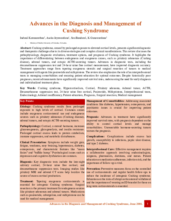 (PDF) Advances in the Diagnosis and Management of Cushing Syndrome