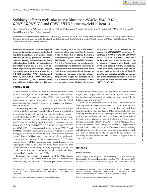 (PDF) Strikingly different molecular relapse kinetics in NPM1c, PML ...