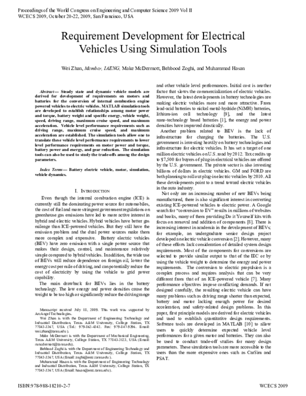 (PDF) Requirement Development for Electrical Vehicles Using Simulation ...