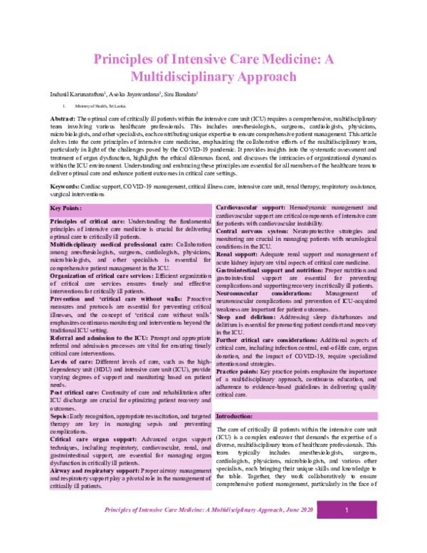 (PDF) Principles of Intensive Care Medicine: A Multidisciplinary Approach