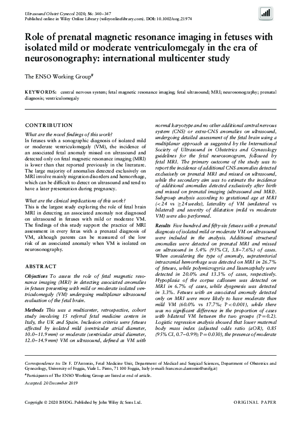(PDF) Role of prenatal magnetic resonance imaging in fetuses with ...