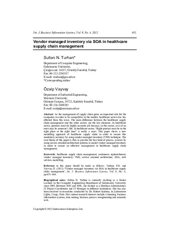 (PDF) Vendor managed inventory via SOA in healthcare supply chain ...