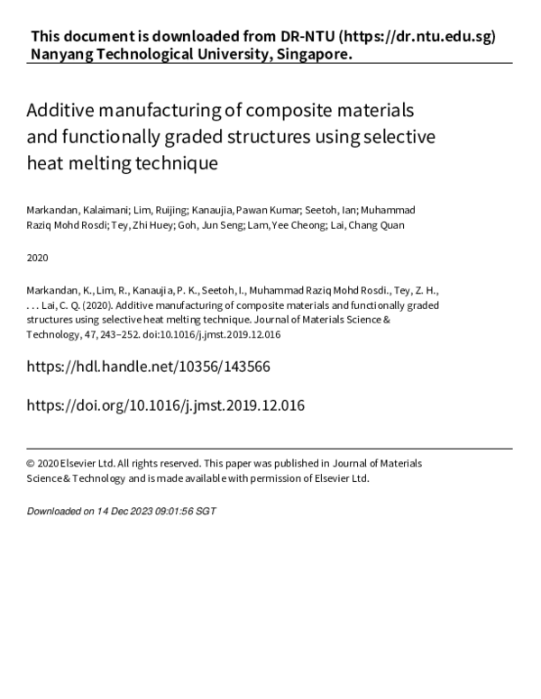 (PDF) Additive manufacturing of composite materials and functionally ...