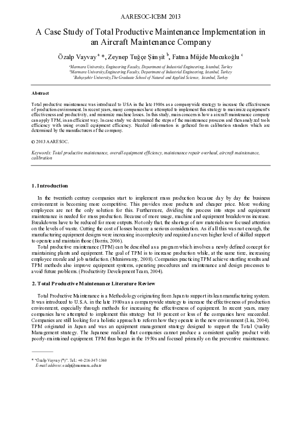 (PDF) A Case Study of Total Productive Maintenance Implementation in an ...