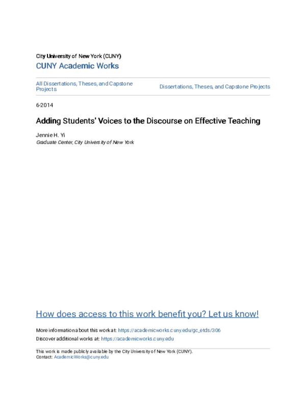 (PDF) Adding Students' Voices to the Discourse on Effective Teaching