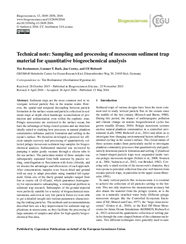 (PDF) Technical note: Sampling and processing of mesocosm sediment trap ...