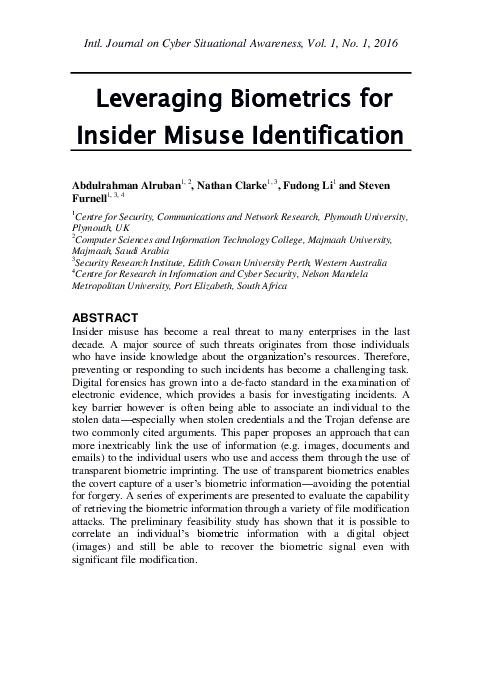 (PDF) Leveraging Biometrics for Insider Misuse Identification