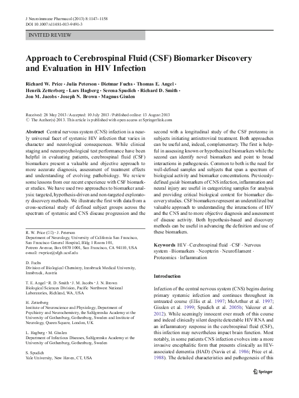 (PDF) Approach to cerebrospinal fluid (CSF) biomarker discovery and ...
