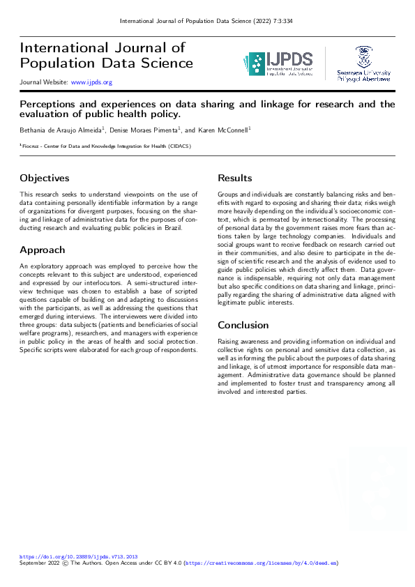 (PDF) Perceptions and experiences on data sharing and linkage for ...