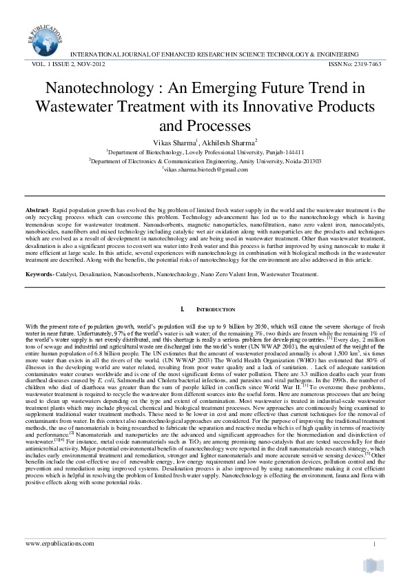 (PDF) Nanotechnology: An Emerging Future Trend in Wastewater Treatment ...