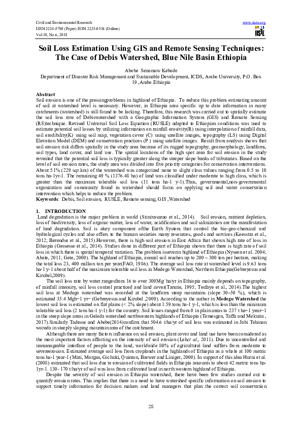 (PDF) Soil Loss Estimation Using GIS and Remote Sensing Techniques: The ...
