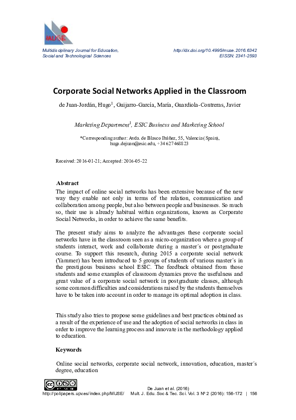 (PDF) Corporate Social Networks Applied in the Classroom