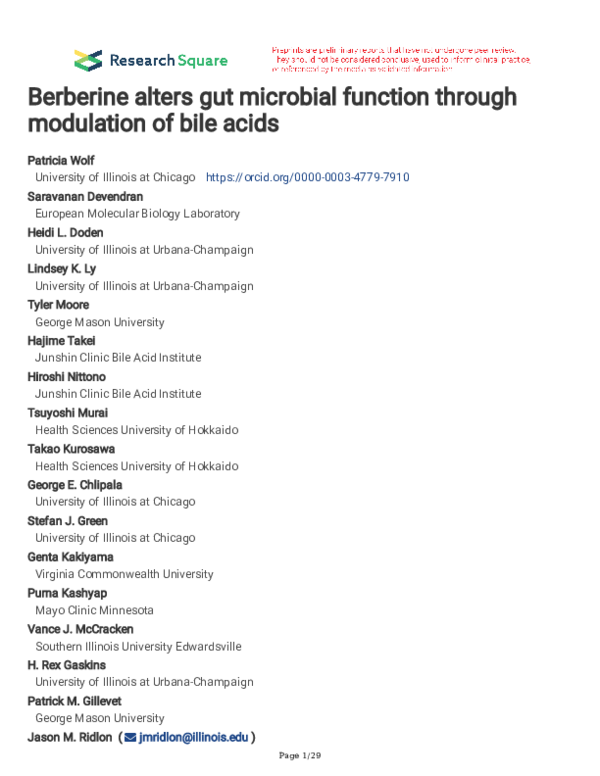 (PDF) Berberine alters gut microbial function through modulation of ...