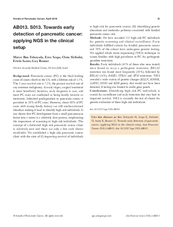 (PDF) AB013. S013. Towards early detection of pancreatic cancer ...