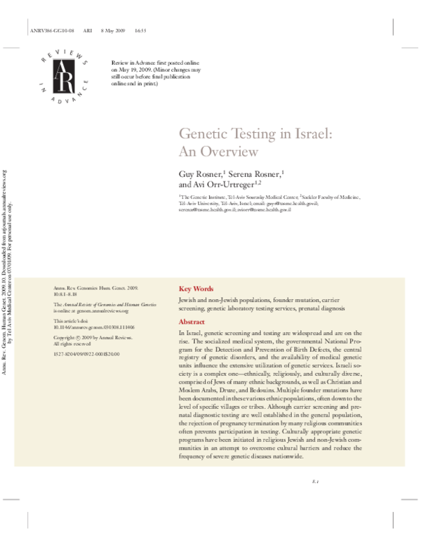 (PDF) Genetic Testing in Israel: An Overview