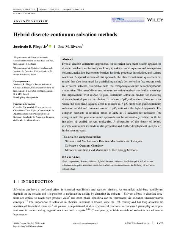 (PDF) Hybrid discrete‐continuum solvation methods