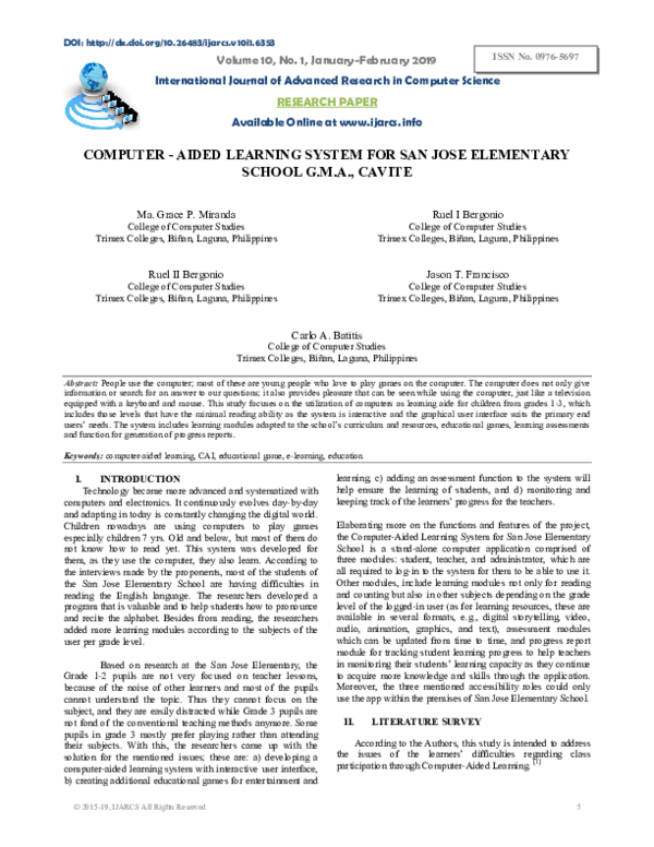 (PDF) Computer - Aided Learning System for San Jose Elementary School G ...
