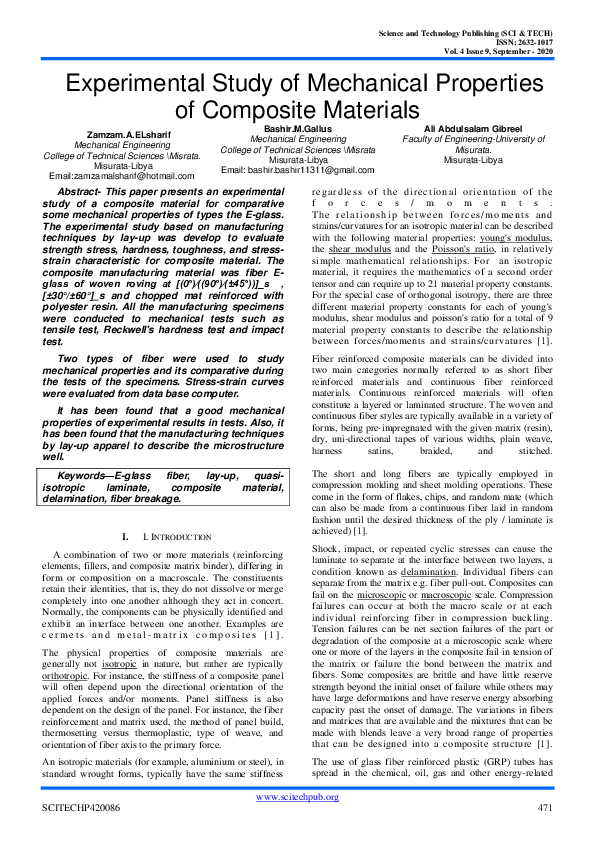 (PDF) Experimental Study of Mechanical Properties of Composite Materials