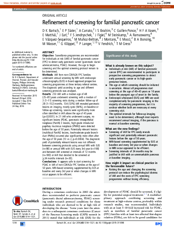 (PDF) Refinement of screening for familial pancreatic cancer