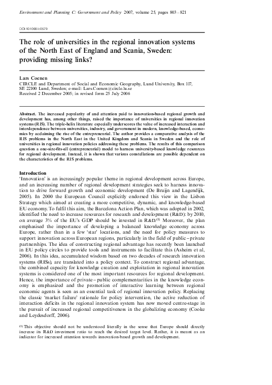 (PDF) The Role of the Universities in a Regional Innovation System – a ...