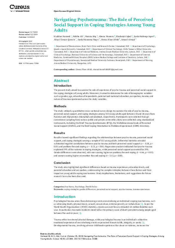 (PDF) Navigating Psychotrauma: The Role of Perceived Social Support in ...