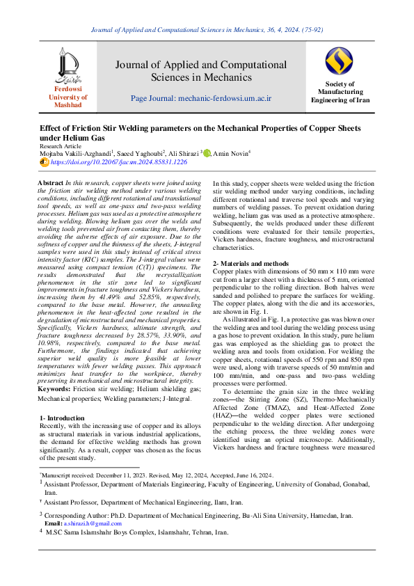 (PDF) Investigating the Effect of Friction Stir Welding Parameters on ...
