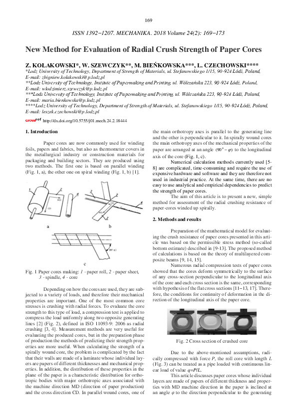 (PDF) New Method for Evaluation of Radial Crush Strength of Paper Cores
