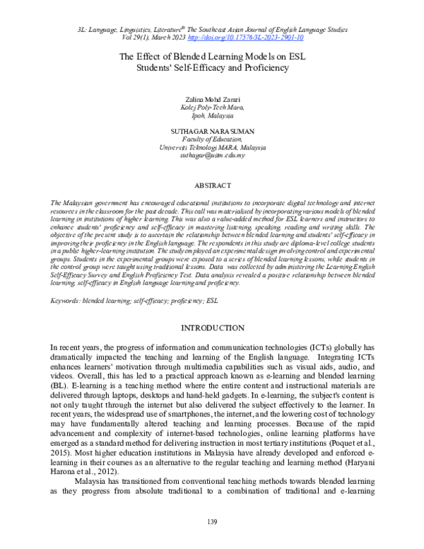 (PDF) The Effect of Blended Learning Models on ESL Students' Self ...
